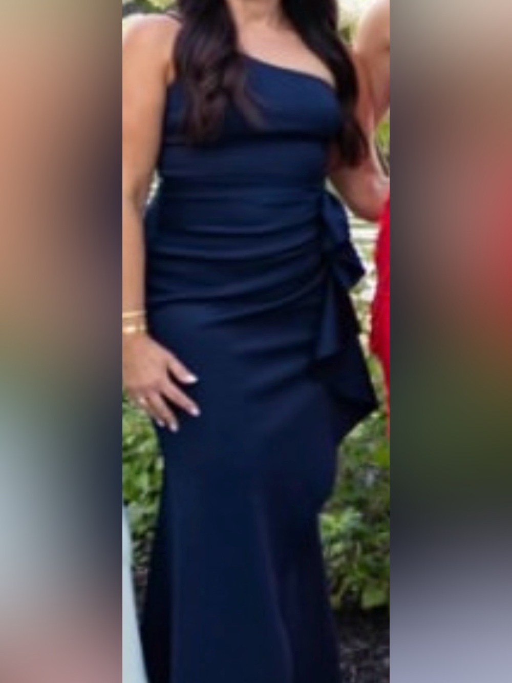 Xscape One-Shoulder Navy Ruffle Gown - Picture 10 of 12